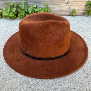 ANYCOSY Fedora Cowboy Hat Women's M/L Brown Felt Fuzzy Wide Brim Cap